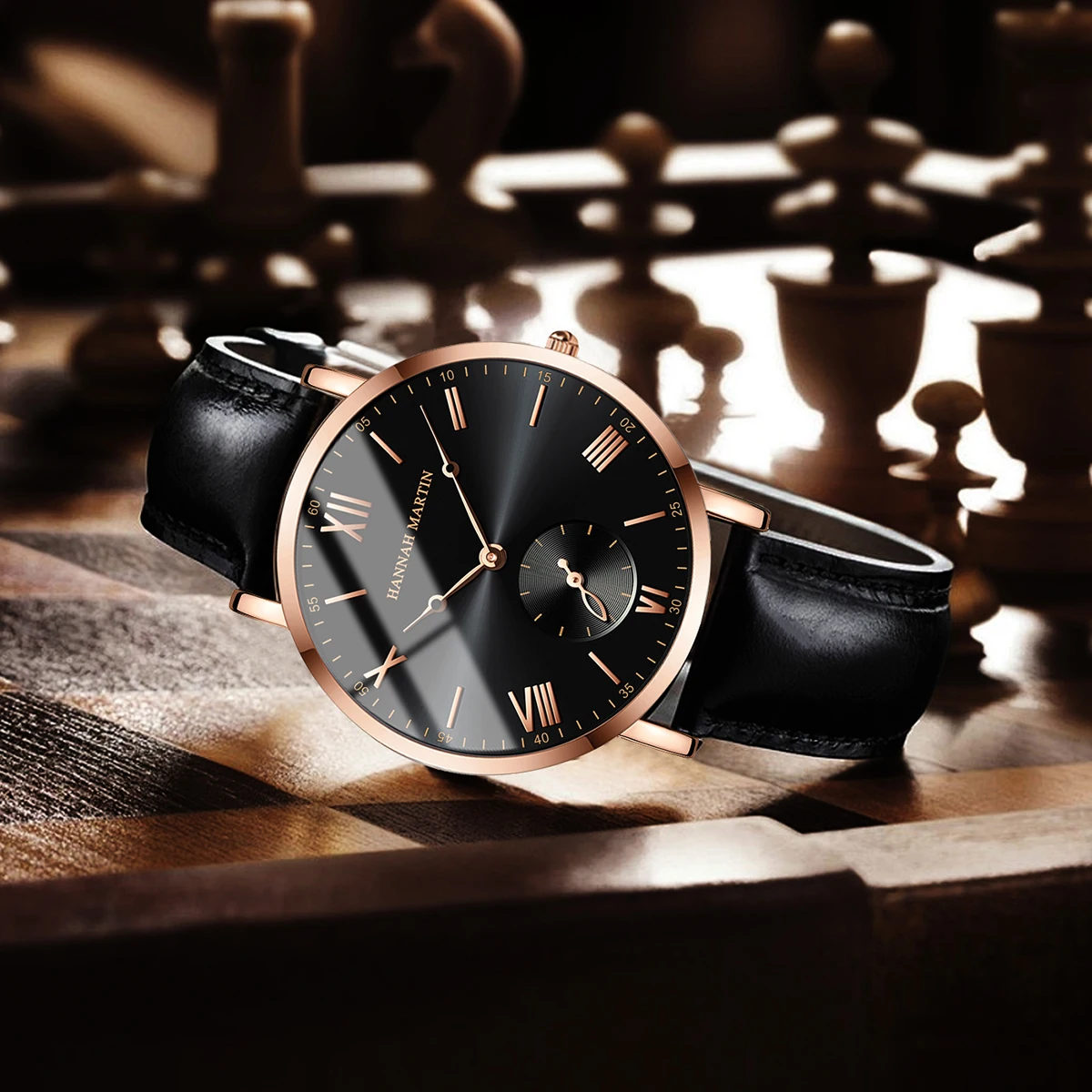 هانا مارتن السيدات العلامة التجارية الأعلى المألوف الأسود ارتفع الذهب الأصلي حركة الكوارتز 6.9mm رقيقة جدا الهاتفي الساعات الرياضية عارضة