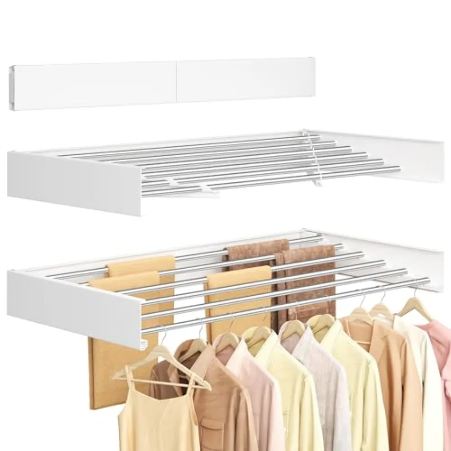 

Настенная сушилка для белья шириной 39,4 дюйма, складная, с шаблоном для крепления на стену, 6 выдвижных алюминиевых перекладин, для использования в помещении, матовая.