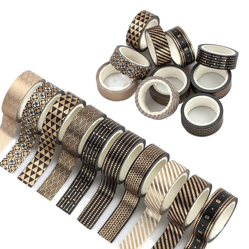 

5/10 рулонов декоративной ленты васи с бронзовым геометрическим узором, самоклеящаяся бумага для творчества, декоративные цветные наклейки для альбомов и канцелярии TMZ
