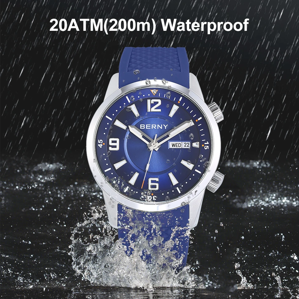 BERNY Divers Men Watch MIYOTA 8205 Self-Wind Automatic Mechanical Wristwatch 200m Waterproof Sapphire Compressor Dive Watch Man