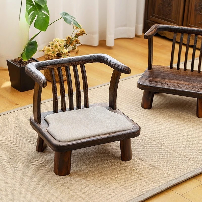 

Solid Wood Small Chair Tatami Lounger Reclining Chair Comfy Living Room Floor Seating Ergonomic Low Stool for Long Sitting