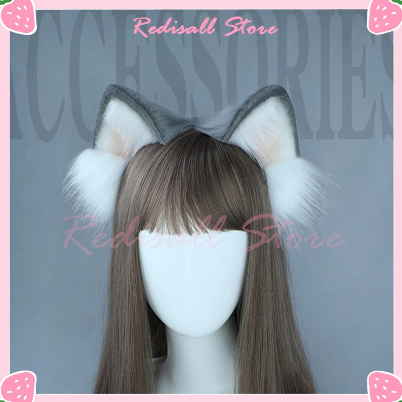 Cute Cosplay Ears Plush Headband, Lobo, Raposa, Gato, Preto, Rosa, Azul, Marrom, Laranja, Vermelho, Pele Sintética, Festa Animal Headwear, KC Headwear