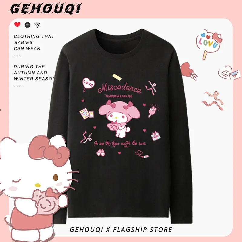 

Sanrio Co-branded T-shirt Women Long Sleeve Kulomi Laurel Dog Melody Surrounding Clothes Autumn Base Shirt For Children