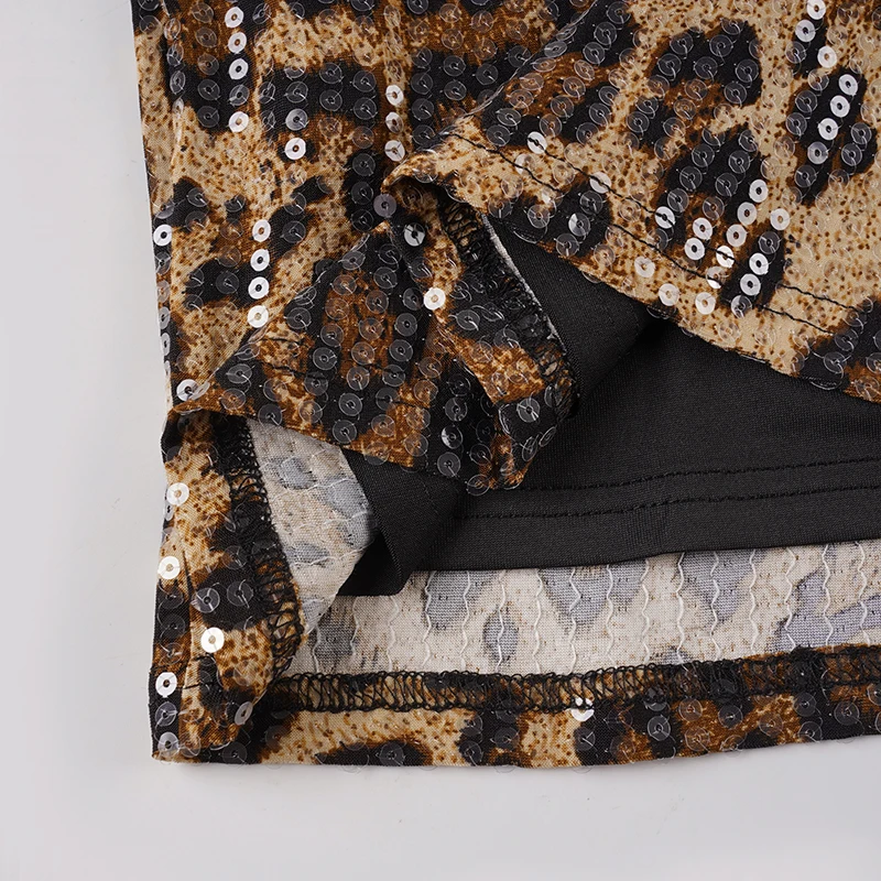 Vestido ajustado con estampado de leopardo y purpurina para mujer, vestido Sexy ajustado con cuello oblicuo, sin mangas, moda de verano 2025