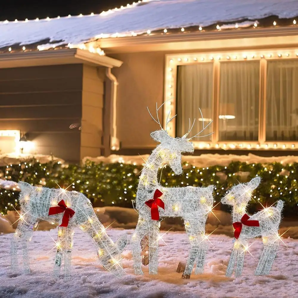 Adorable Holiday Reindeer Metal Deer Outdoor Reindeer Statues with Led Light for Christmas Garden Decoration Glowing for Lawn