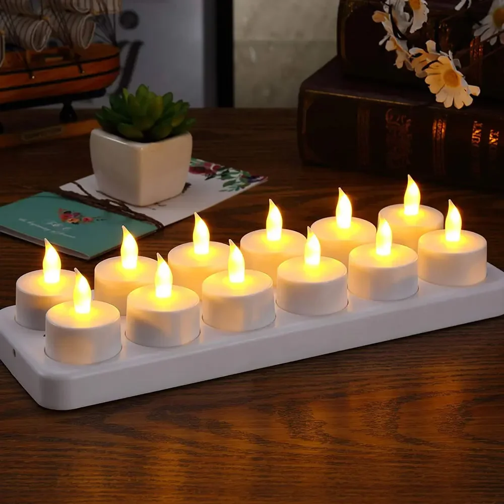 6/12Pack LED Candle Lamp Rechargeable Creative Flickering Simulation Flame Candle Night tea Light Party Home Table Decoration