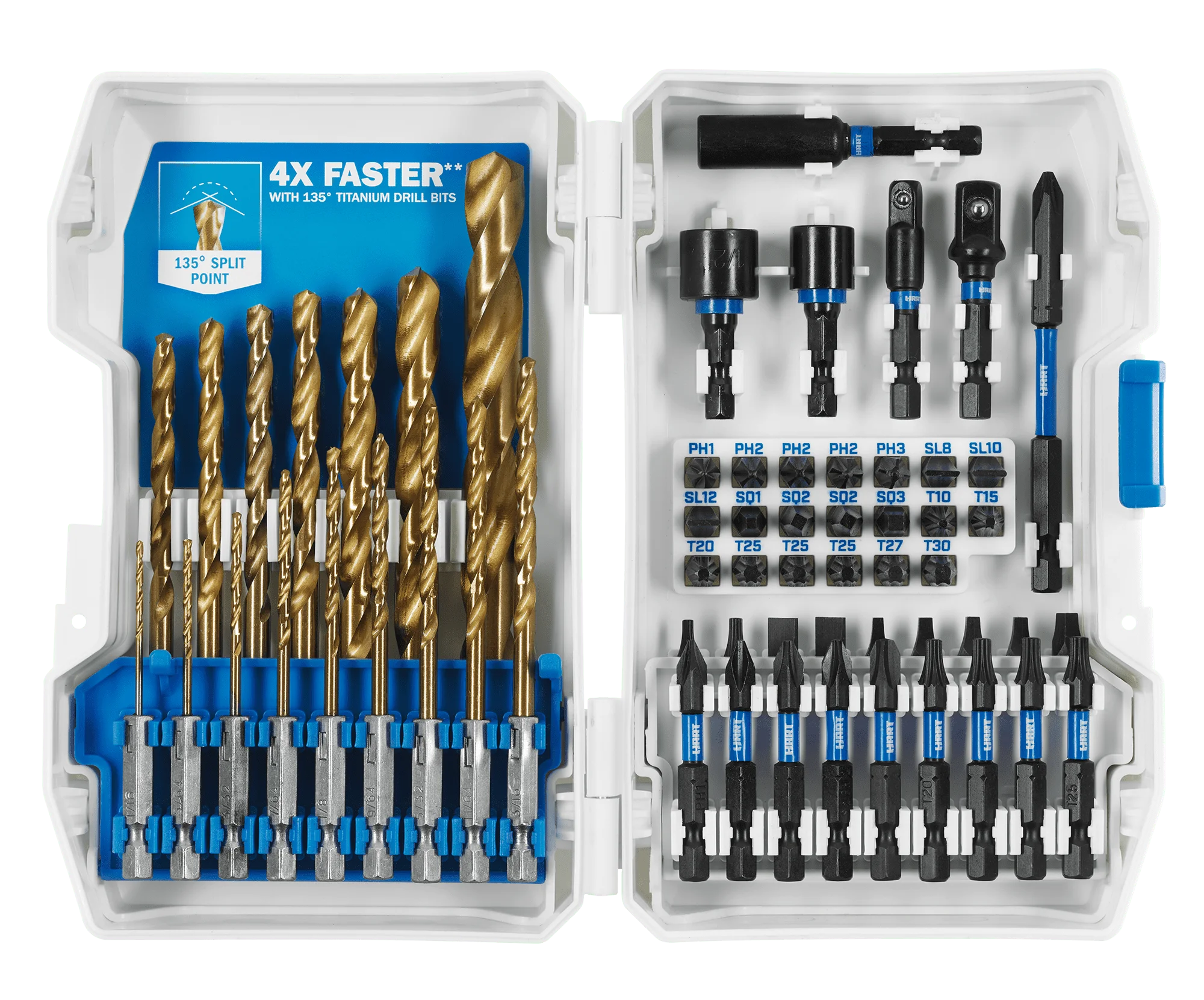 60 Piece Impact Drill Driver Bit Set Precision Milled Tip Minimizes Stripping of Fasteners Titanium Coating Reduces Heat