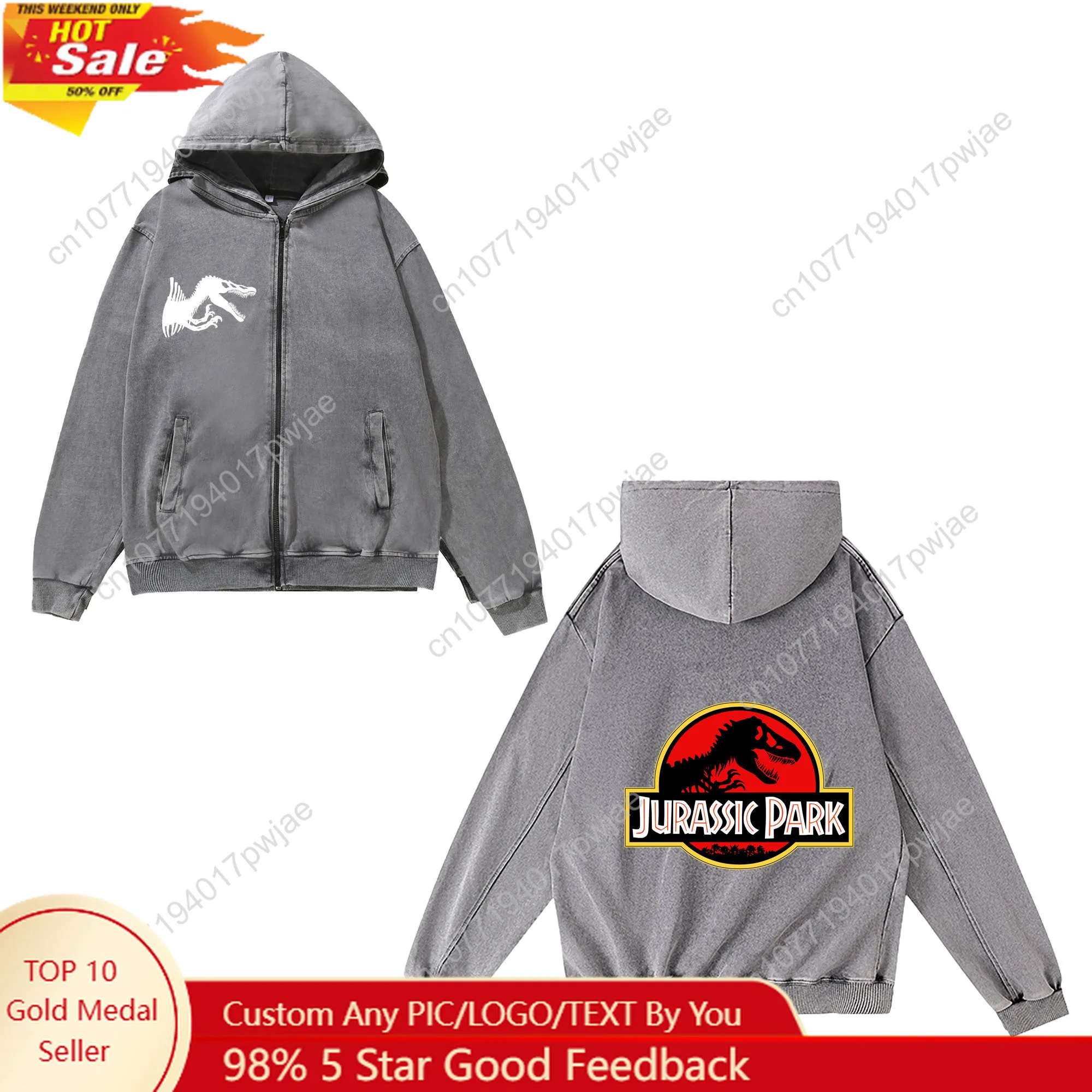 

Hot Jurassic Park Dinosaur Zipper Sweatshirt Man Woman Vintage Hoodies Sweat Shirt With Pocket Full Zip Customized Jacket Tops