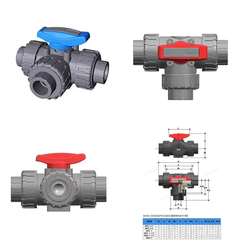CPVC Manual Floating Three-Way Ball Valve T-Type L-Type Diverter DN15-DN50 Socket Connection FPM Sealing