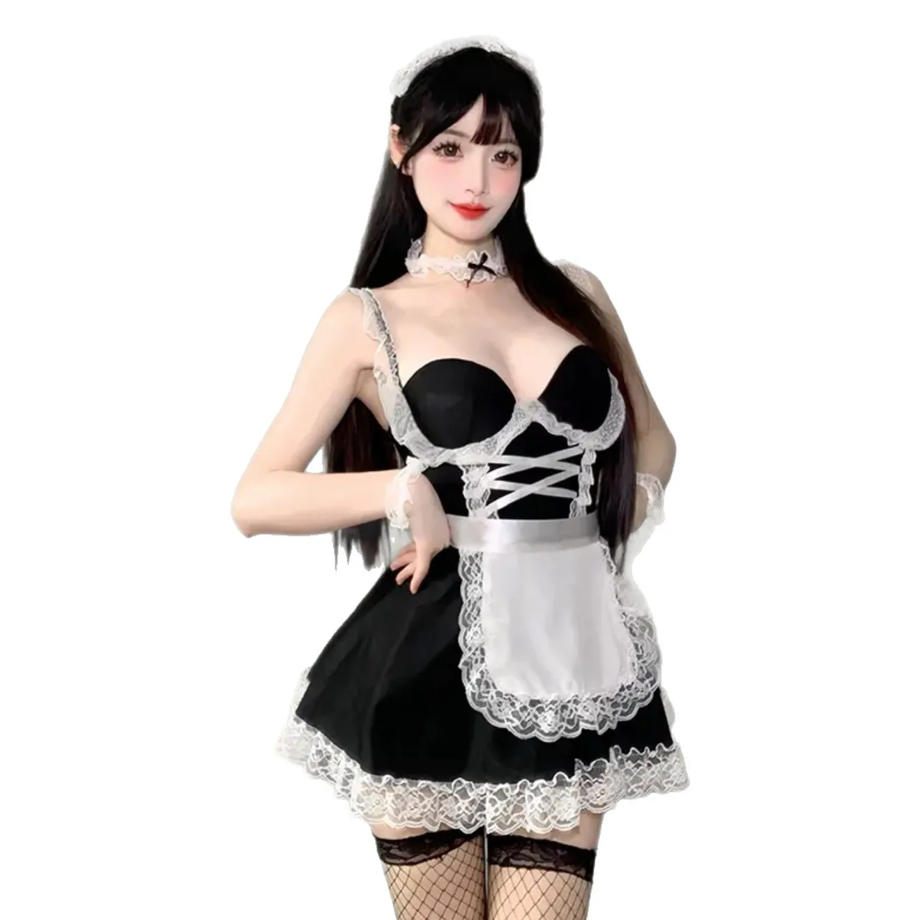 

Erotic Lingerie Maid Uniform Set Maid Cosplay Cute Small Breasts Appear Large Pure Desire Lace Steel Bra Support Gathering