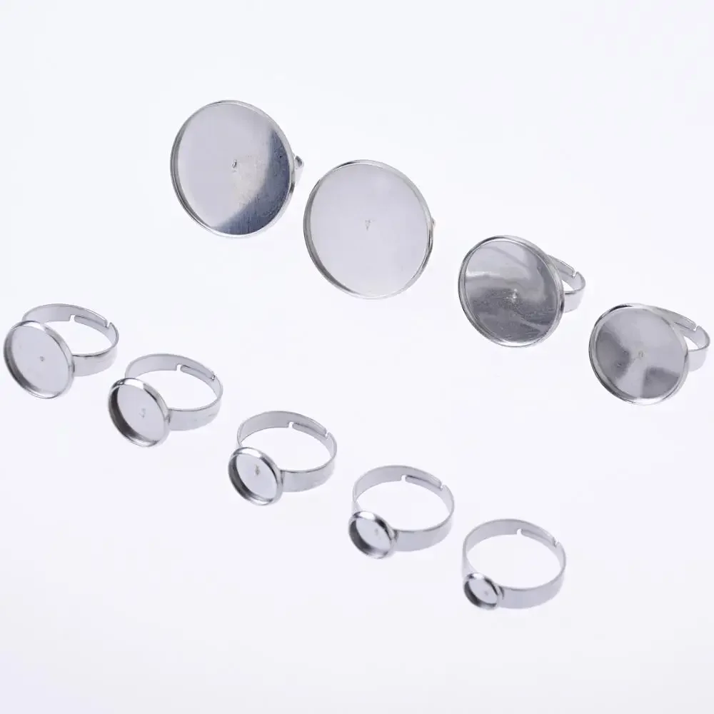 

Stainless Steel 17mm Adjustable Ring Settings Blank Base fit 6/8/10/12/14/16/18/20/25mm round cabochons for gift 20pcs-102682