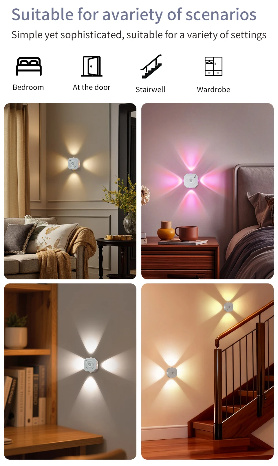 3 Colors or RGB Motion Sensor Wall Light LED Night Light USB Rechargeable Magnetic Wall Lamp Touch Dimming Bedside Stair Light