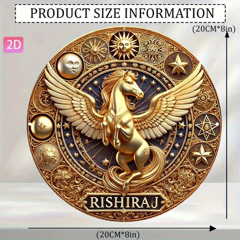 Vintage Golden Pegasus Aluminum Wall Art 8x8in Waterproof Durable Home Bar Restaurant Decor