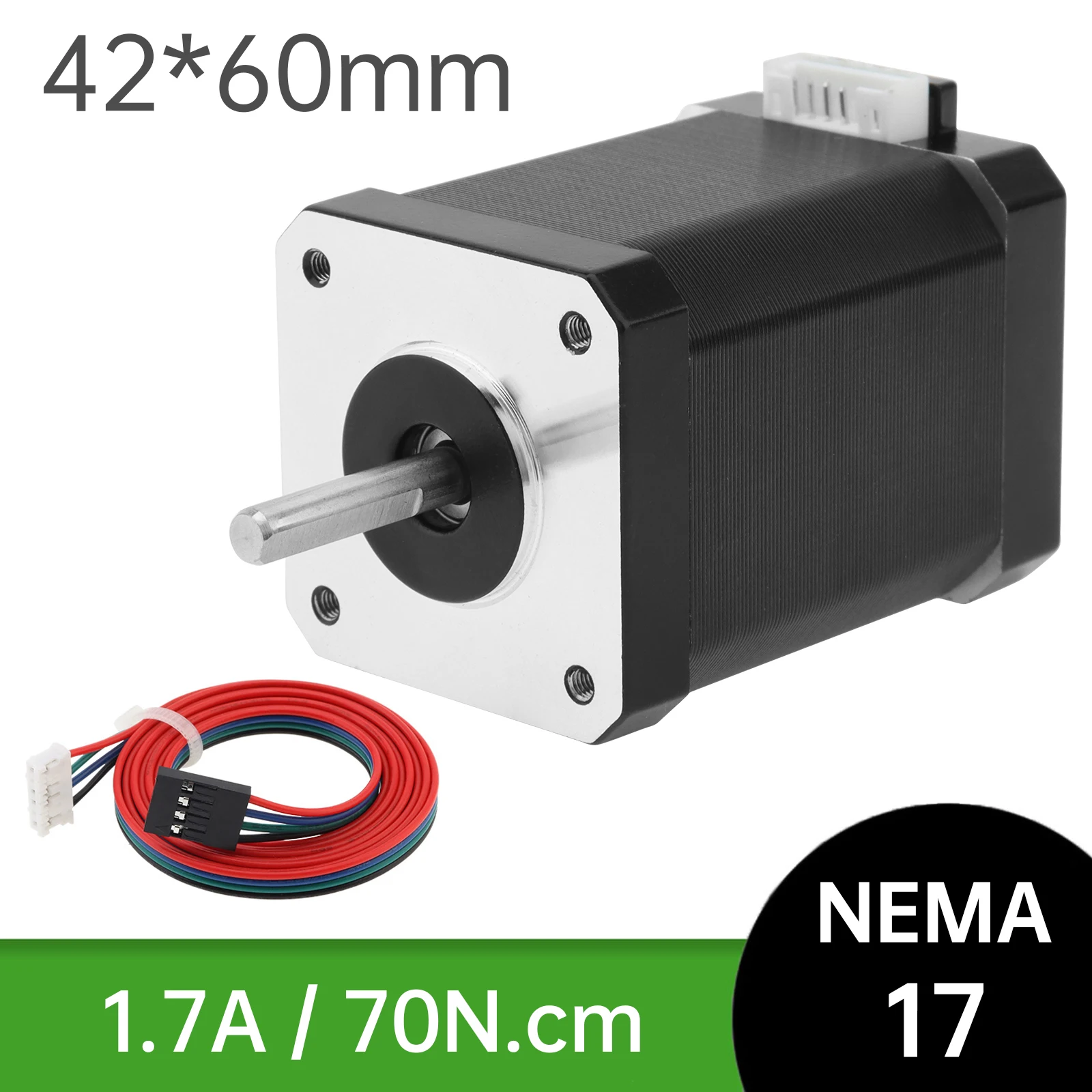 Nema 17 Stepper Motor 60MM 42 Bipolar Motor 1.7A 70N.cm(99.13oz.in) 2 Phase 4 Wire 1.8 Degree for DIY CNC 3D Printer