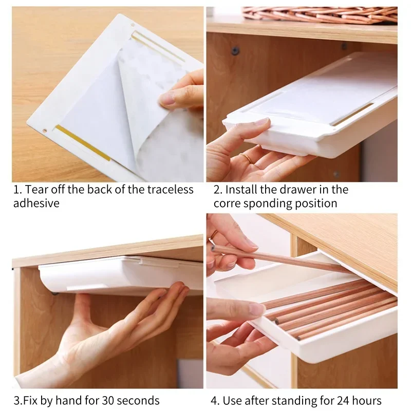 Hidden Storage Box SelfAdhesive Storage Drawer Box Under Desk Storage Holder Slidee Out Drawer Tray Sundries Stationery Organize view 5