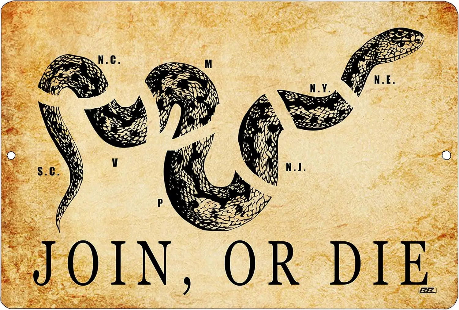 Patriotic Join or Die 1776 Metal Tin Sign Wall Decor Man Cave Bar USA Flag