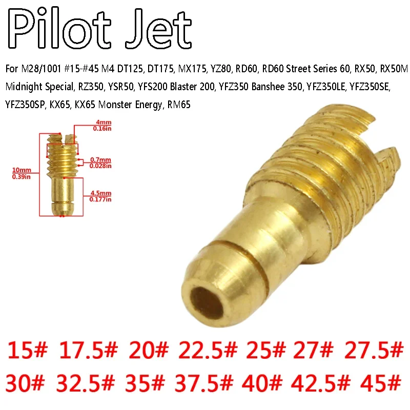 1pcs Carburetor Pilot Slow Jet VM20 M28/1001 VM26-606 #15-#45 M4 For DT125 DT175 MX175 Banshee 350 YFZ350 200 YFS200 RD60 RX50