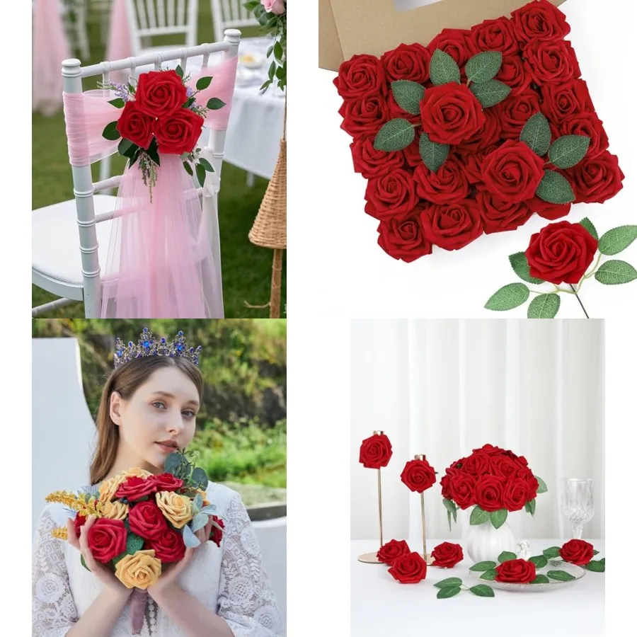 

Artificial Roses Flowers Fake Roses with Stems Real Touch Foam Flowers for DIY Wedding Bouquet Party Centerpiece Floral Arrange