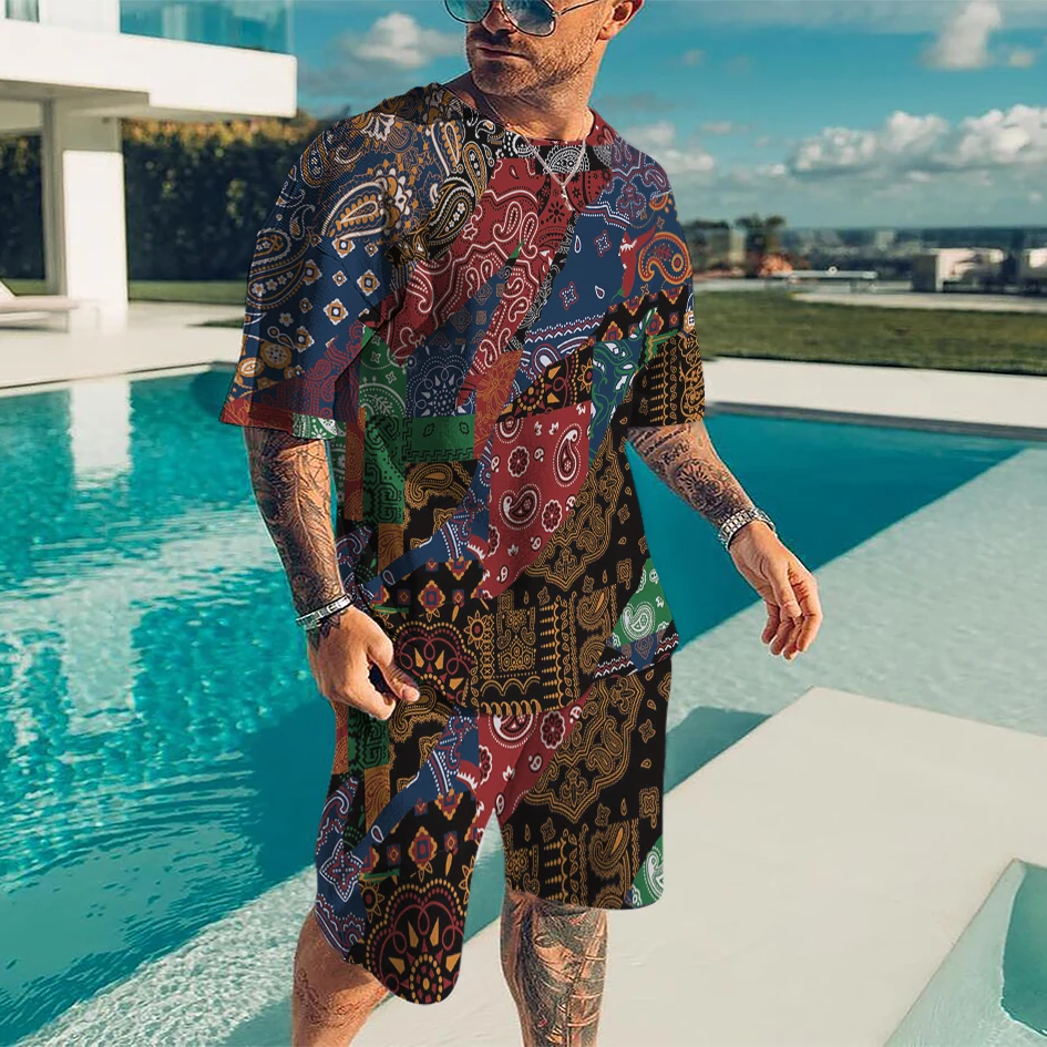 Set di t-shirt oversize da uomo abbinate ai colori estivi per uomo abbigliamento sportivo pantaloni a maniche corte tuta sportiva da spiaggia