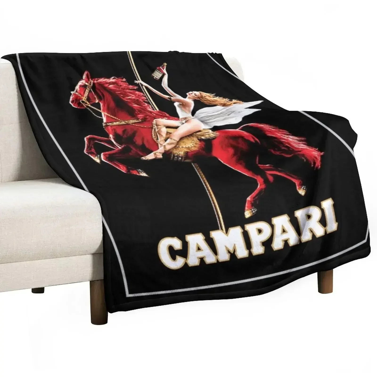 Vintage Campari Wine and Liquor Spirits Red Horse Art Print Throw Blanket Loose Soft Plaid Blankets