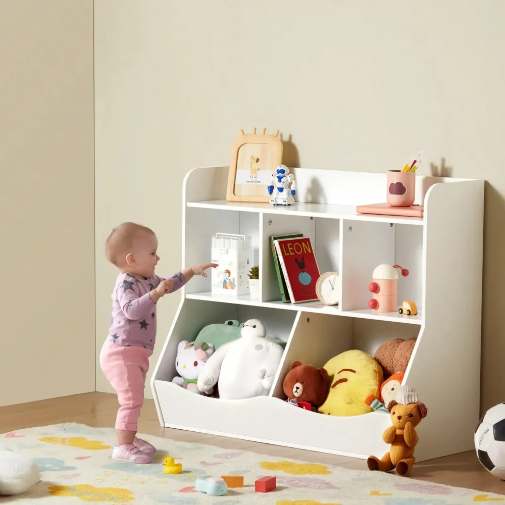 

Kids' Storage And Shelving Toy StorageKid Storage Cubby, Toy Storage Organizer With Bookshelf, 5Cubby Wood Toy Storage Cabinet,