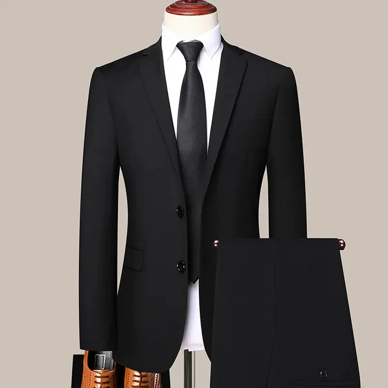 

Boutique (Blazer + Trousers) Men's British Style Elegant Fashion High-end Simple Casual Gentleman Best Man Suit Two-piece