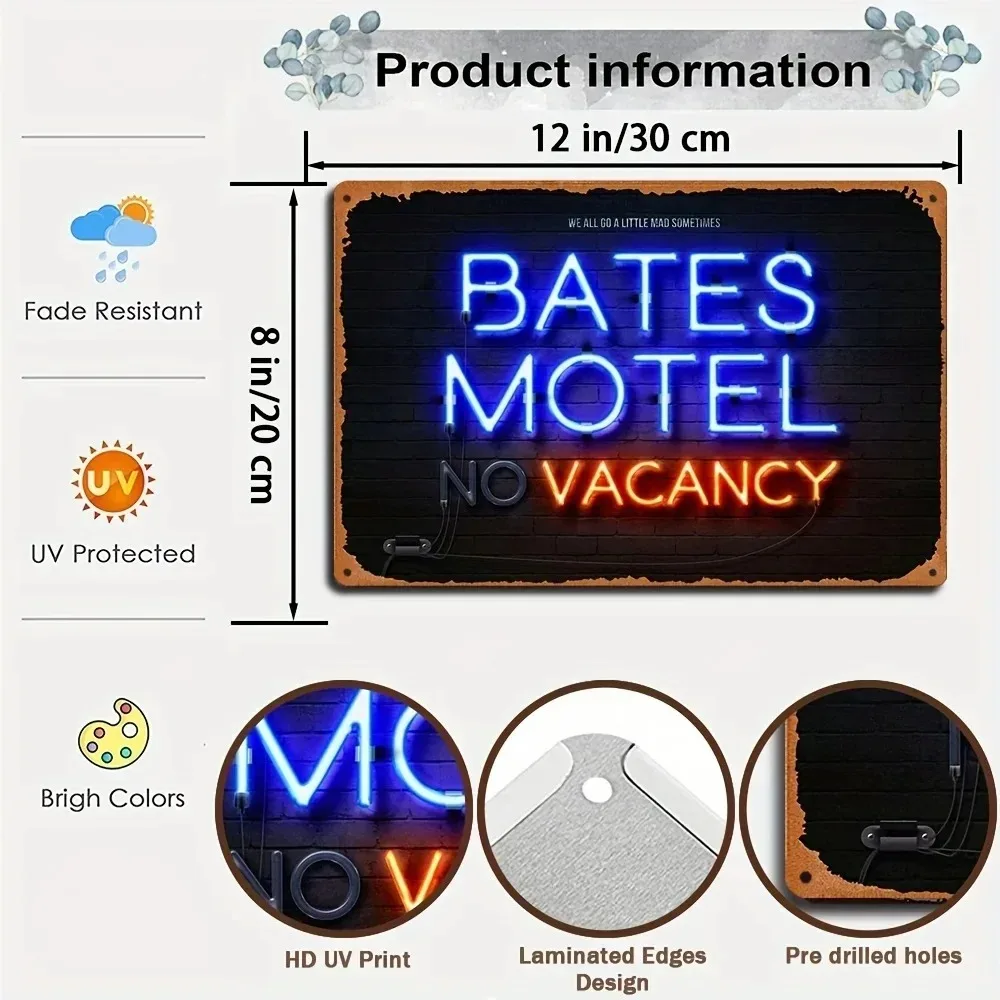 CIFbuy Vintage Bates Motel Aluminum Wall Art 12x8 Inch Waterproof Metal Sign for Man Cave Bar Basement Decor