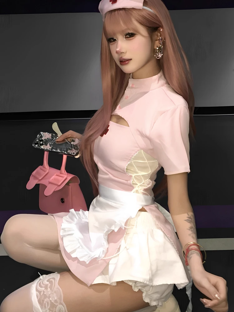 

Sexy Sweetheart Nurse loween Costume Set ort Sve High Waist A-Line Dr Polyester Material Cosplay Friendly Breathable