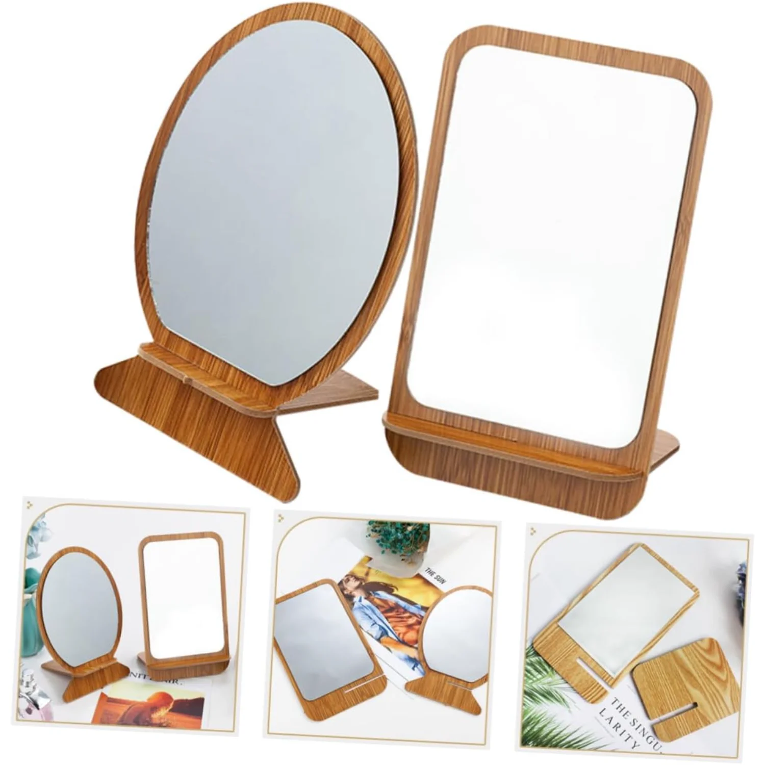 2 stücke Holz Holz Klapp Make-Up für Frauen Männer Friseur Friseur Tisch Spiegel Tisch Kommode Tragbare Stehen