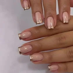 24 pçs ponta francesa imprensa em unhas caixão curto unhas falsas simples wearable unhas falsas fosco cobertura completa imprensa em dicas de unhas arte