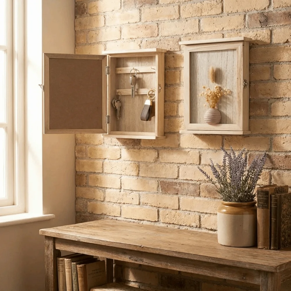 

Creative Wooden Wall-Mounted Key Storage Box Rustic Vintage Entryway Storage Box Decorative Square Cabinet Key Rack Office