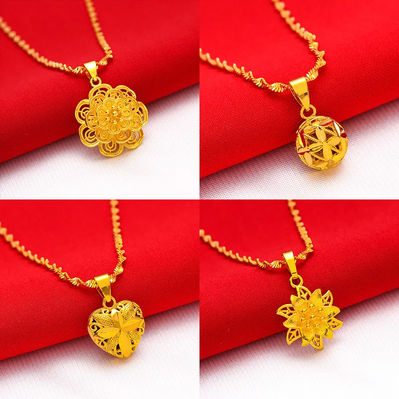 Vietnam Placer Gold Water Drop Women's Necklace Does Not Fade for a Long Time Fashion Pure Pole Pendant Mom Wedding Does Not Fad