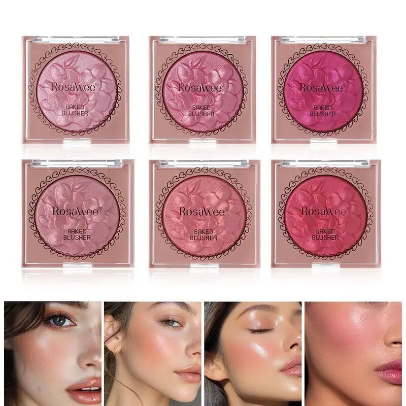 

6-Color 3D Relief Rouge Brightening Single Color Blush Palette Pearlescent Highlight Eyeshadow