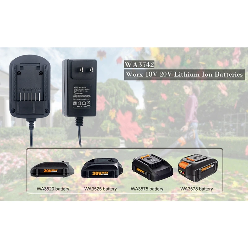 WA3742 20V Lithium Charger For Worx 18V 20V Lithium Battery WA3578 WA3525 WA3520 WA3575 WA3742 WA3732, EU Plug