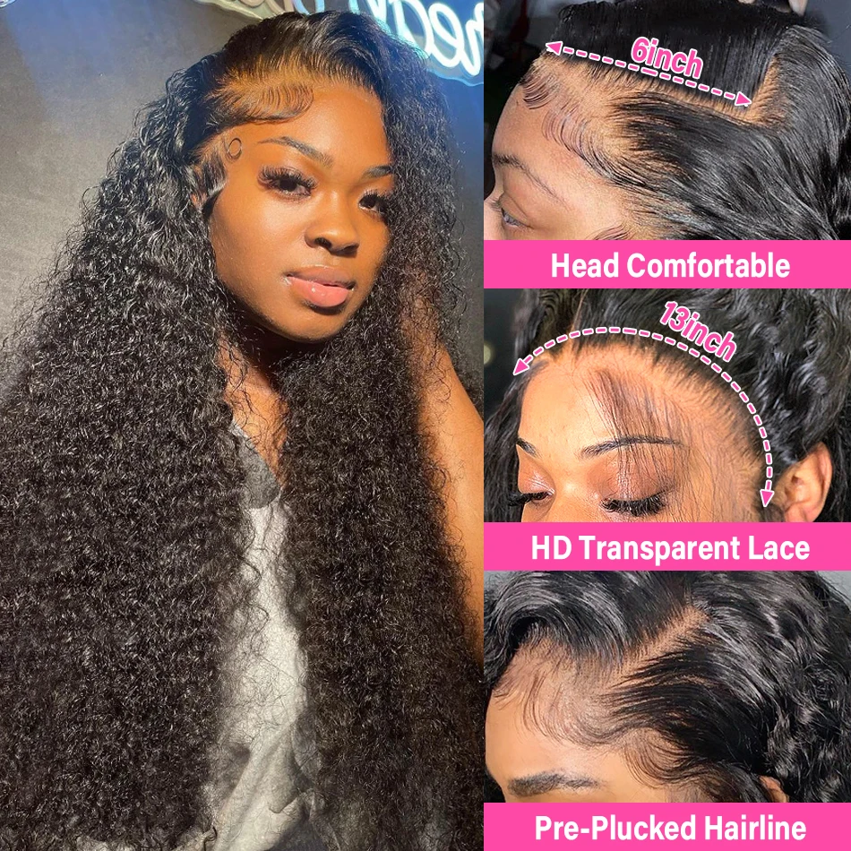 250% Deep Wave 13x6 Lace Front Human Hair Wigs 30 40Inch Brazilian Remy Water Curly 13x4 Frontal 4x4 5x5 Closure Wig For Women