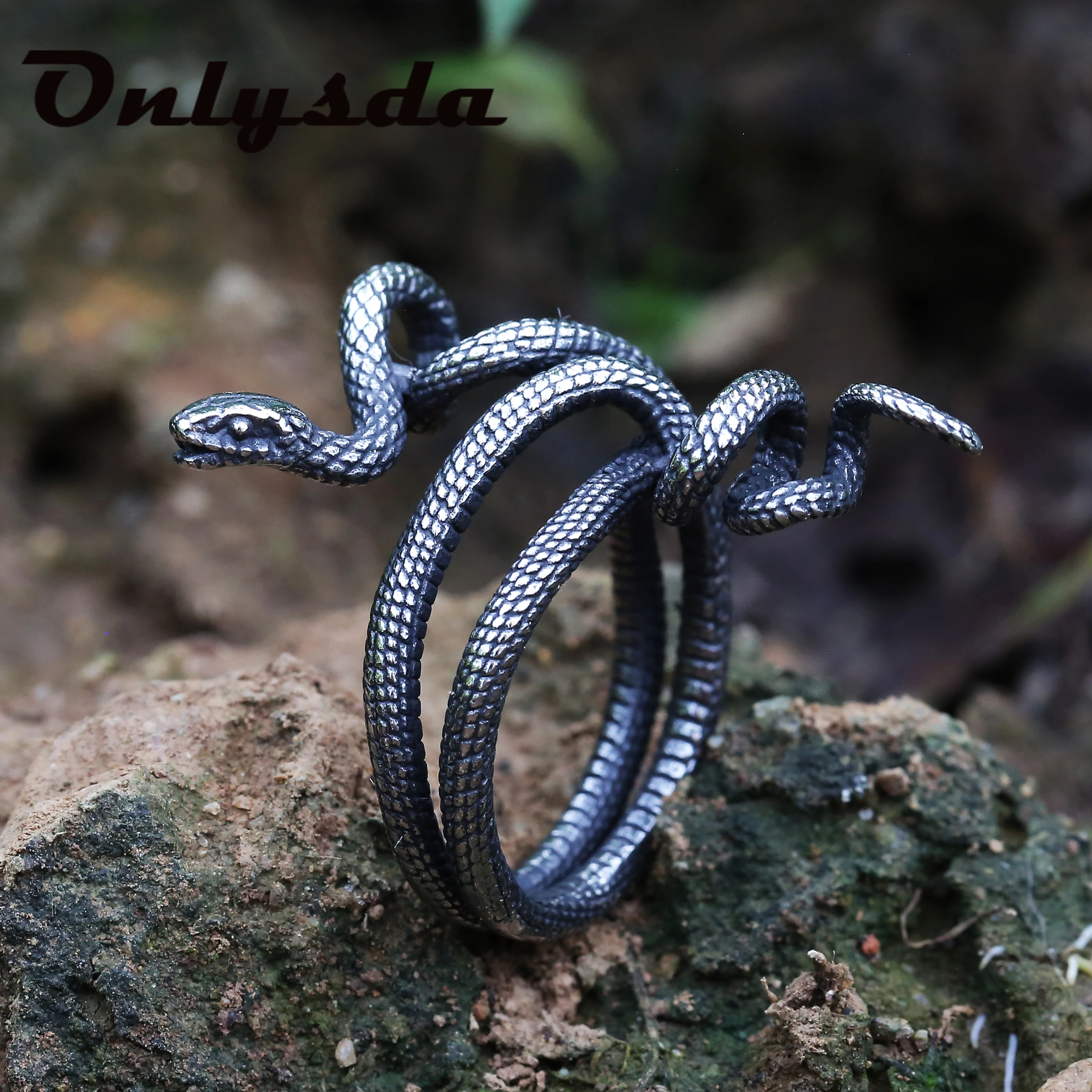 Retro Punk Snake Ring for Men Women Exaggerated Antique Siver Color Fashion Personality Stereoscopic Anels Boyfriend Gift