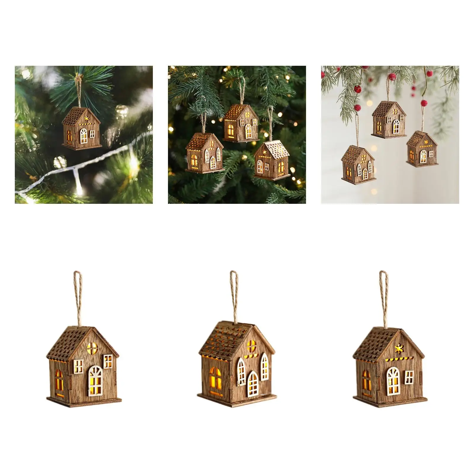 Illuminated Christmas Village House, Wooden Christmas Decoration, Christmas Tree