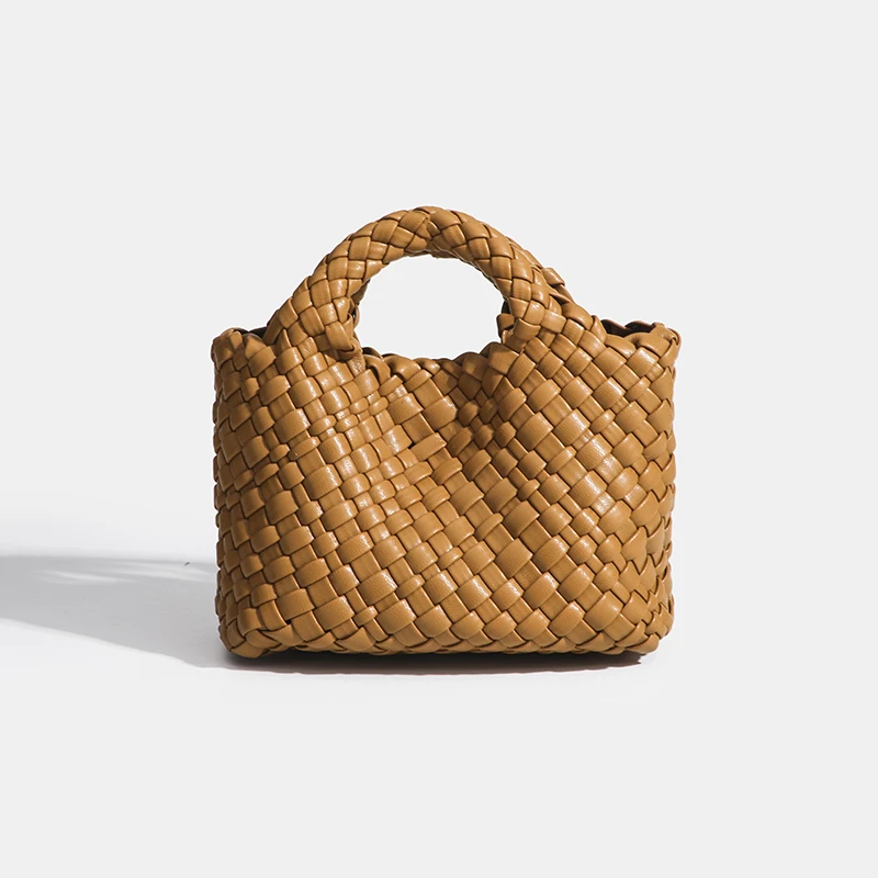Korean Luxury Woven PU Handbag Women Designer Braided Square Tote Bag Shoulder Bag Open Top Commuter Daily Shopping Travel Purse view 4