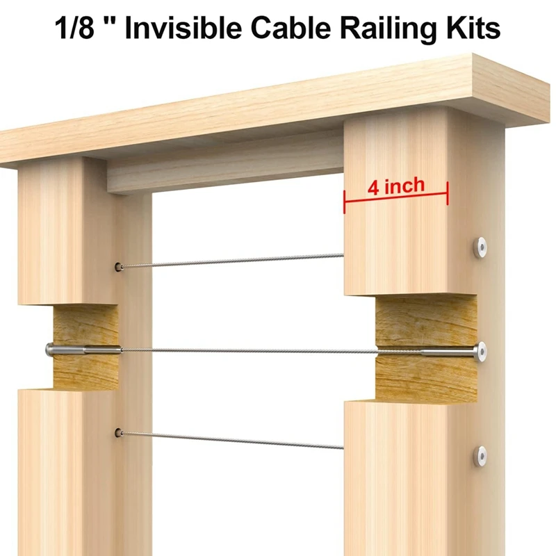 10 Pairs 4X4in Invisible Cable Railing Kit, 1/8In Invisible Receiver And Swage Stud End For 2X2in,4X4in Wood/Metal Posts