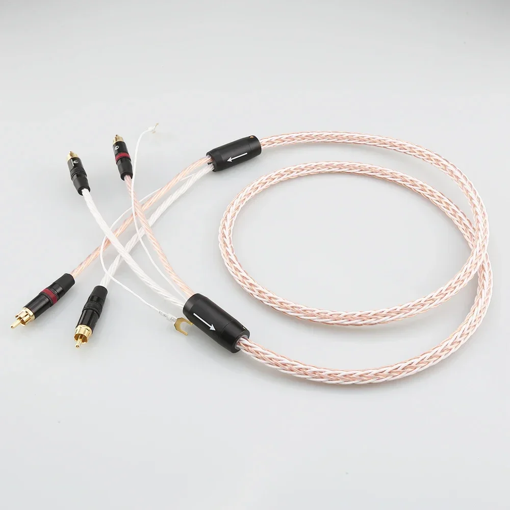 Kabel męski 8TC 2 RCA do 2 RCA kabel do fiszoramienia Audio HIFI 24k pozłacany przewód uziemienia szpadla