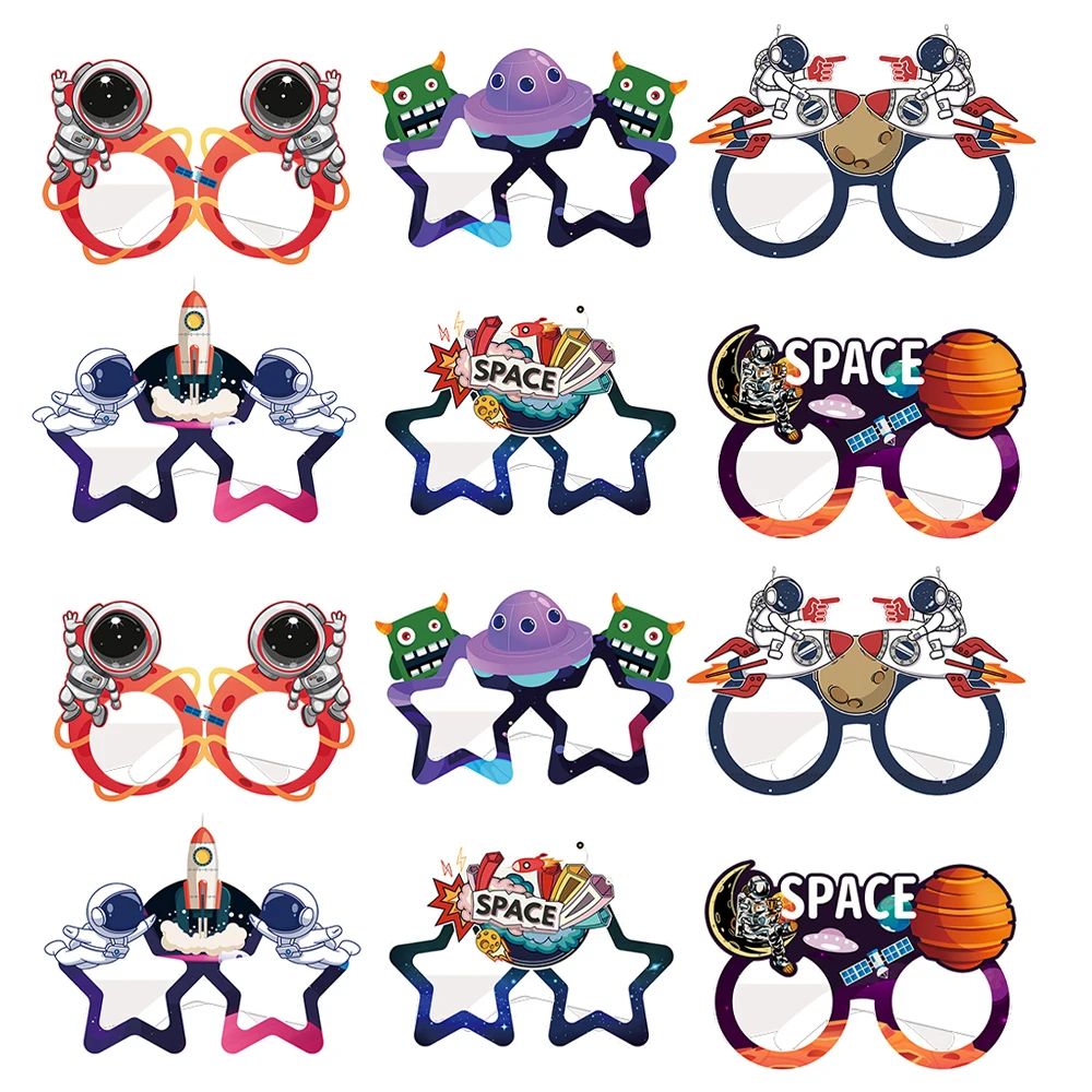 Astronaut Rocket Theme Party Paper Glasses Outer Space Party Funny Decorative Color Glasses Happy Birthday Party Decor Kids Boy