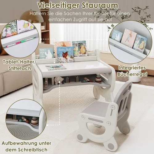 Kids Table and Chair Set, Plastic Children Activity Table with Chair, Toddler Table and Chair Set for Reading,Drawing,Snack Time