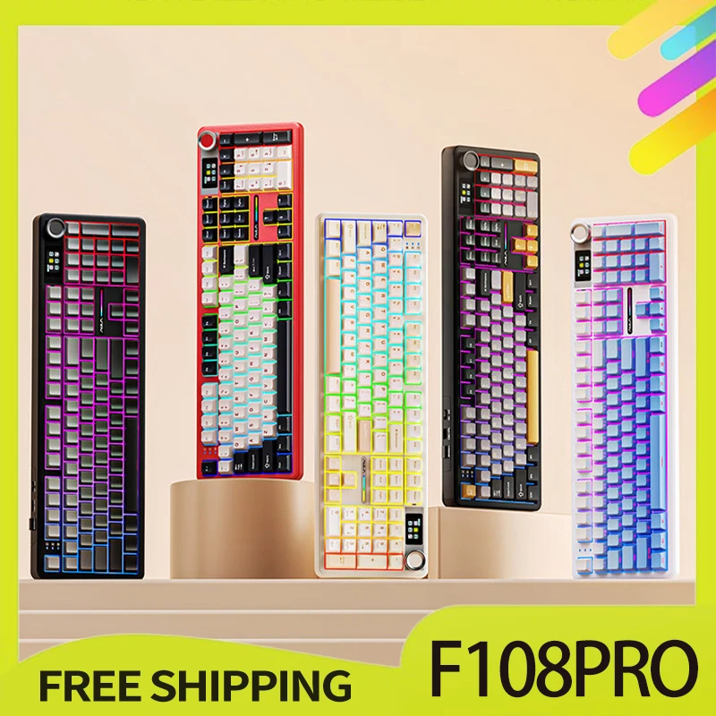 Aula F108pro Mechanical Keyboard 3modes Wireless Bluetooth Customized Gaming Keyboard With 1.14-Inch Display Screen Rgb Pc Gifts