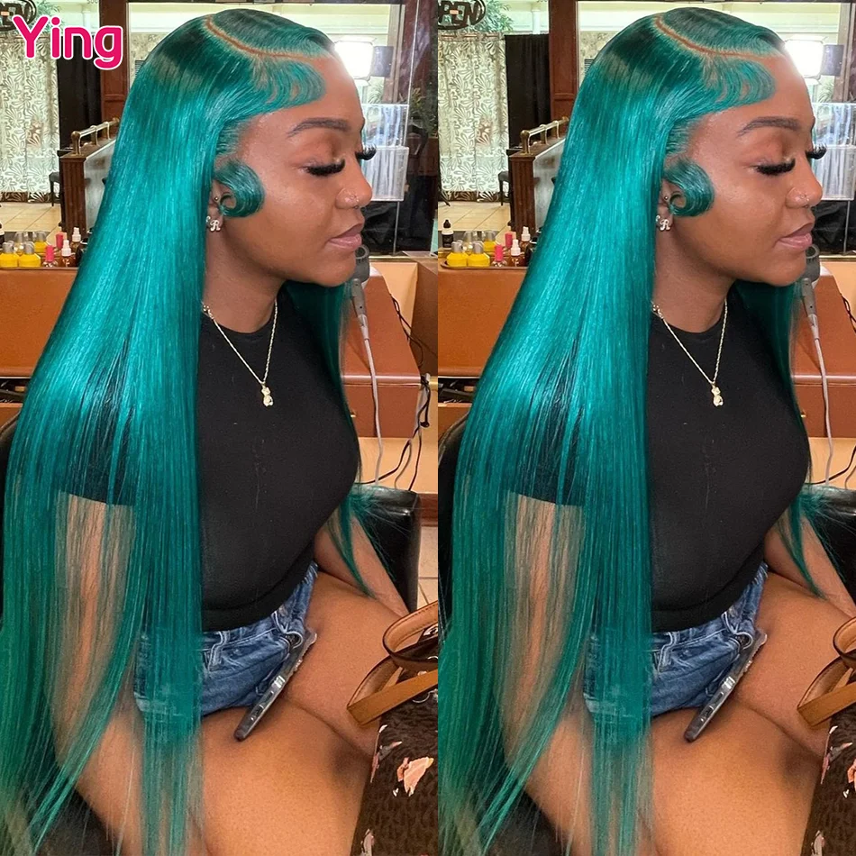 Ying Turquoise Green Bone Straight 5x5 Transparent Lace Wig  display picture 2