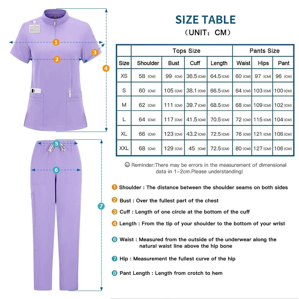 Women's Nurse Shirt Frosted set Stylish zipper plus size care shirt Beautiful solid color overalls frosted top and pants