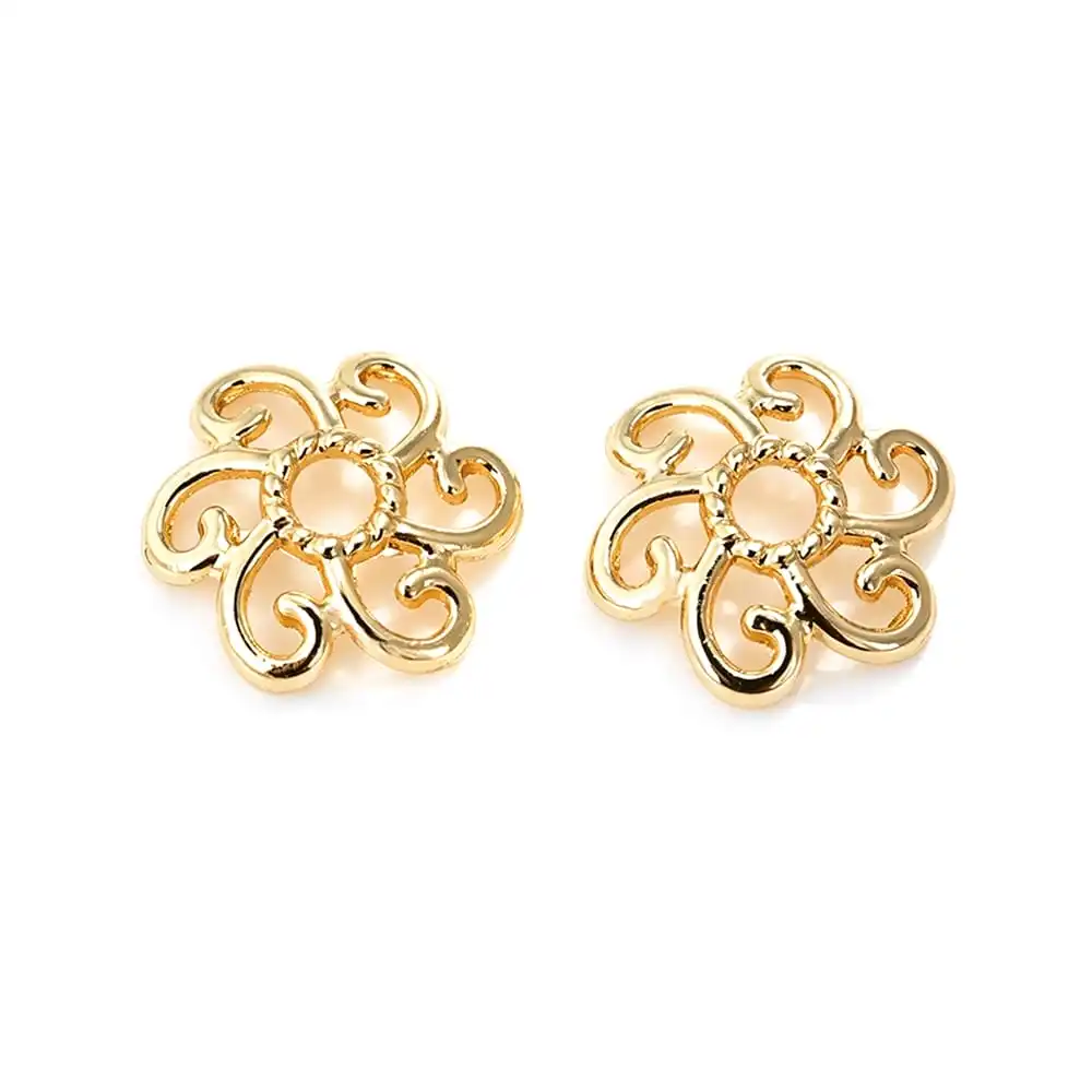 18K Goldfarbene Messing-Blumenperlenkappen Hochwertige DIY-Schmuckherstellungszubehör Halsketten- und Ohrring-Accessoires für Frauen – Detail 4