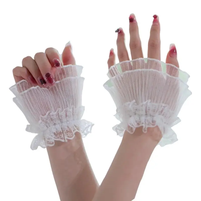 652F Modefotografie Polsmanchetten Geplooid ontwerp Ademend Doorzichtige elastische manchetten Nagels Kunstaccessoires