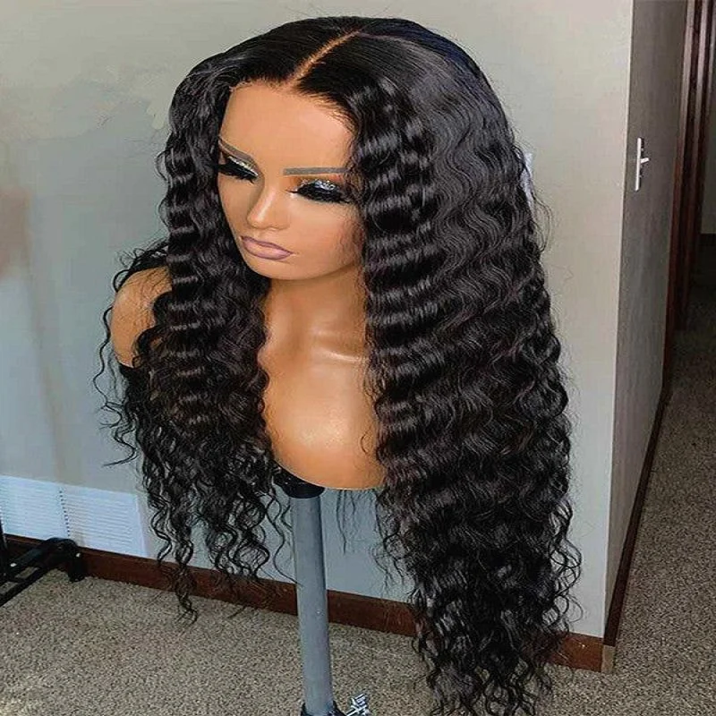 

Black Long 26"PrePlucked kinky Curly 180 Density Lace Front Wigs For Black Women With Baby Hair Lace Frontal Wigs Deep Curly Wig