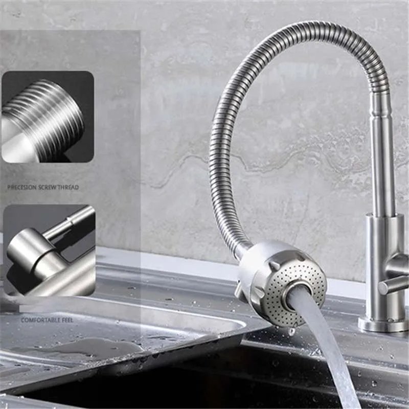 Corrugated Flexible Kitchen Faucet 304 Stainless Steel Cold Water Single Hole Deck Mounted Kitchen Sink Faucet Mixer Tap