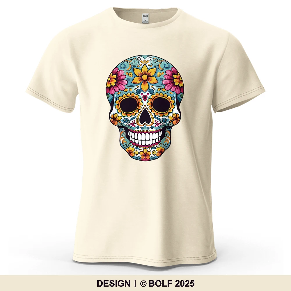 Mexikanisches Zuckerschädel-lebend bedrucktes Herren-T-Shirt aus 100 % Baumwolle, übergroße Tag der Toten, grafische T-Shirts für Damen, T-Shirts, Streetwear